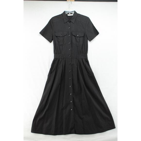 VTG Carol Horn Workshop Midi Dress Womens 8 Black Button up Short Sleeve Prairie - Picture 4 of 7